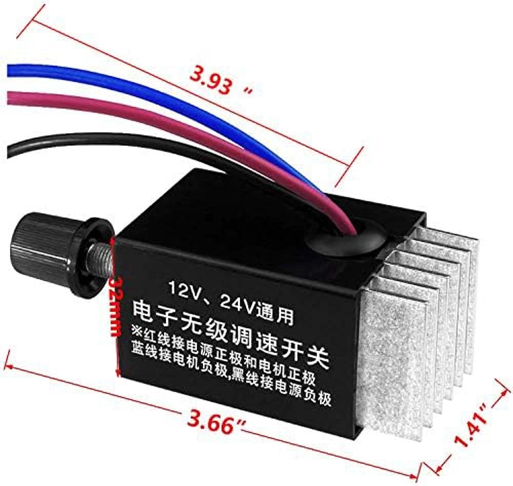 DC Motor Speed Controller Universal 12V 24V 10A Electronic Stepless black