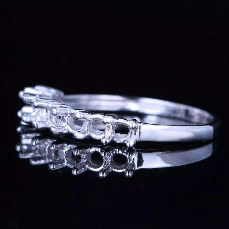 925 Sterling Silver 3mm Round Shape Semi Mount Half Eternity Band Stackable Ring