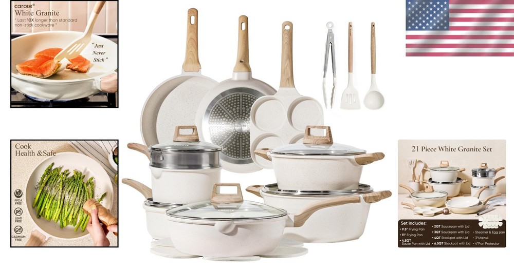 Granite Nonstick Cookware Set, 21Pcs Induction Compatible