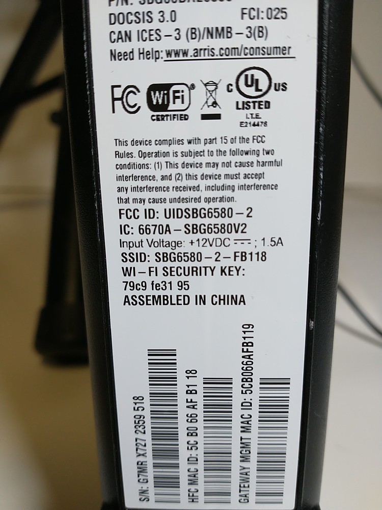 Arris Cable Modem & WiFi Router