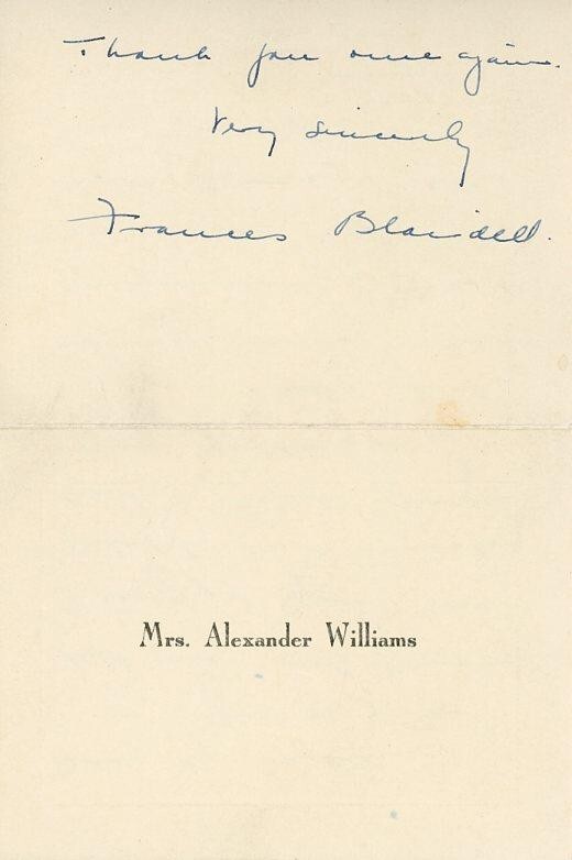Frances Blaisdell- Handwritten Signed Letter