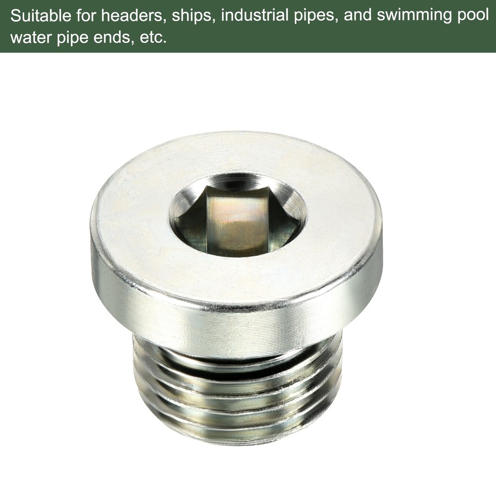 2 Pcs M16 x 1.5 Male Thread Internal Hex Head Socket Pipe Fitting Plug Silver