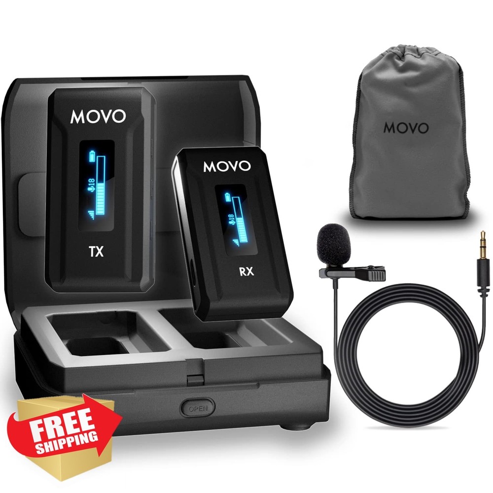Movo WMX-2 Wireless Camera Lavalier Mic System with Charging Case
