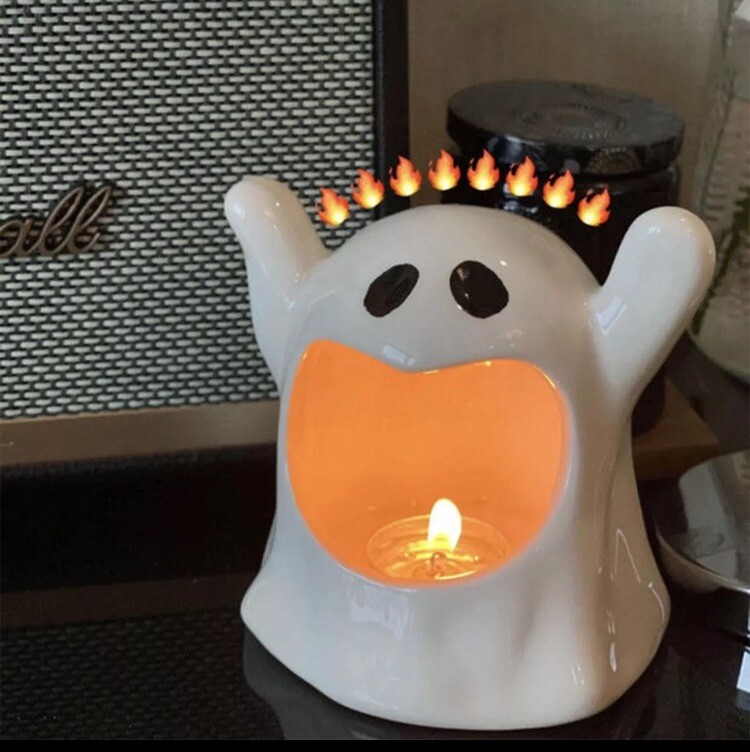 Halloween Candle Holder Ceramic Candlesticks with Spooky Ghost Shape Table Decor