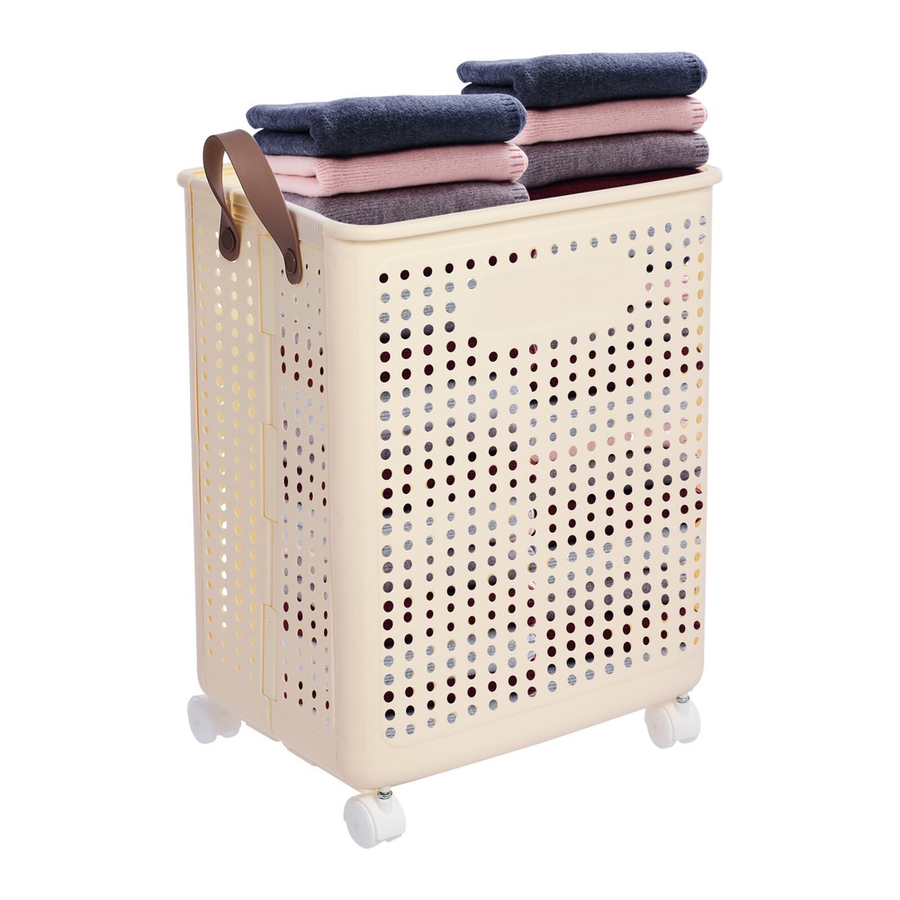 30kg Collapsible Laundry Hamper, Foldable Rolling Laundry Basket With Wheels