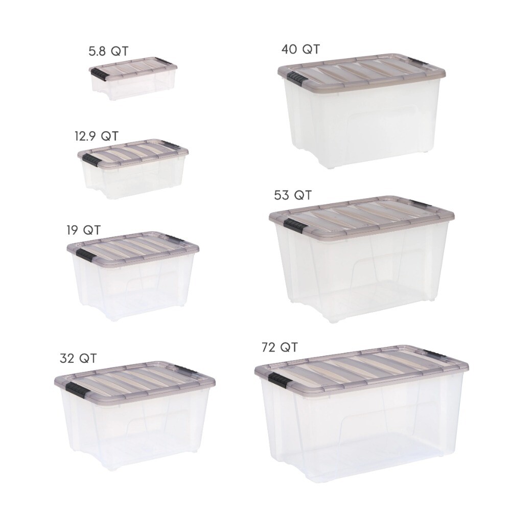 53 Qt. Plastic Storage Bins with Lids, Clear, Latching, Stackable, Totes 5Pk