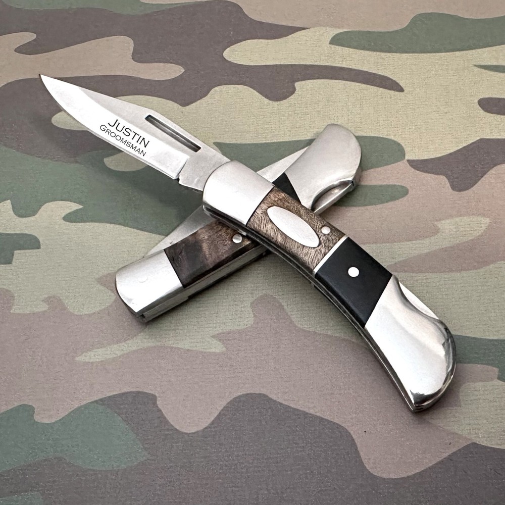 Personalized Pocket Knives Wood Handle , Custom Engraved Folding Knife