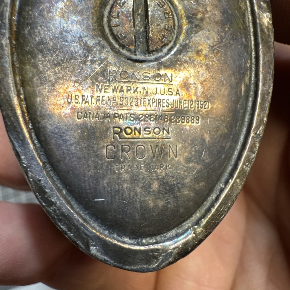 Vintage Silver-Plated Ronson Crown Table Lighter Heavy Weight