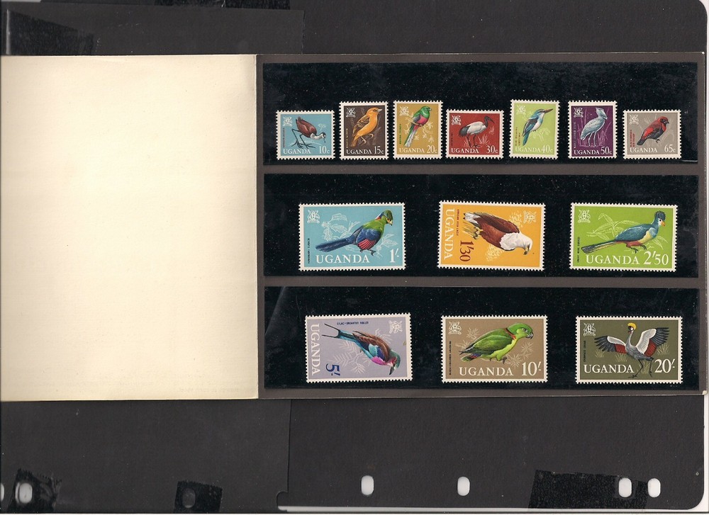 Uganda 1965 definitive folder presentation pack birds 2 scans