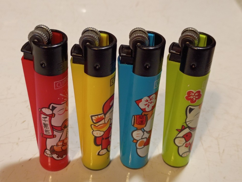 Clipper 4 pk Multicolor "Happy Cat" Refillable Lighters, Small
