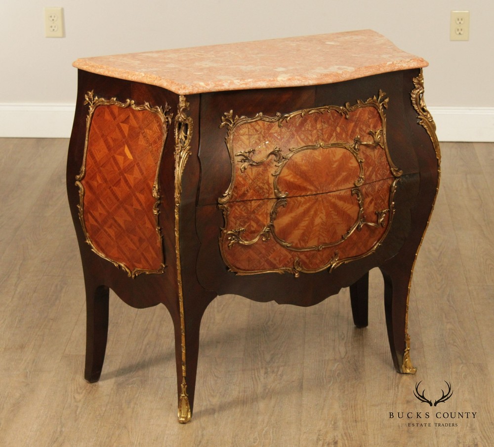 French Louis XV Style Bombe Marble Top Commode
