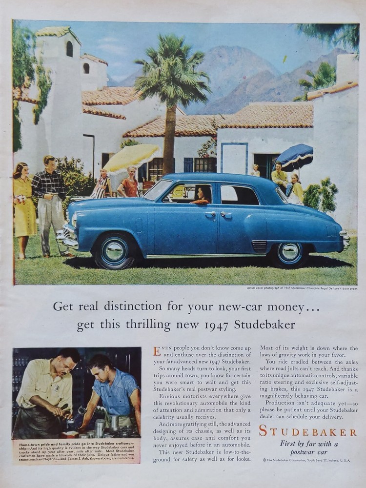 Vintage 1946 Studebaker champion regal print ad.