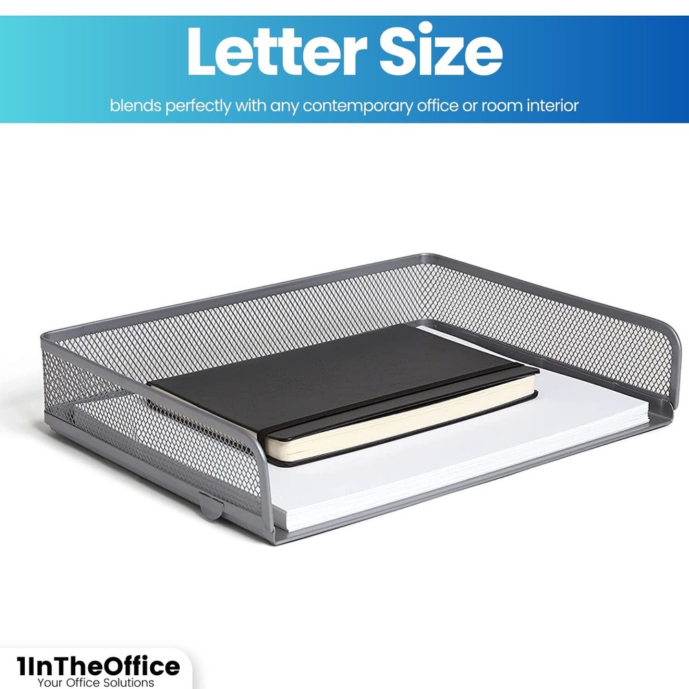 2-Pack Silver Wire Metal Mesh Letter Tray Stackable Side-Loading Organizer