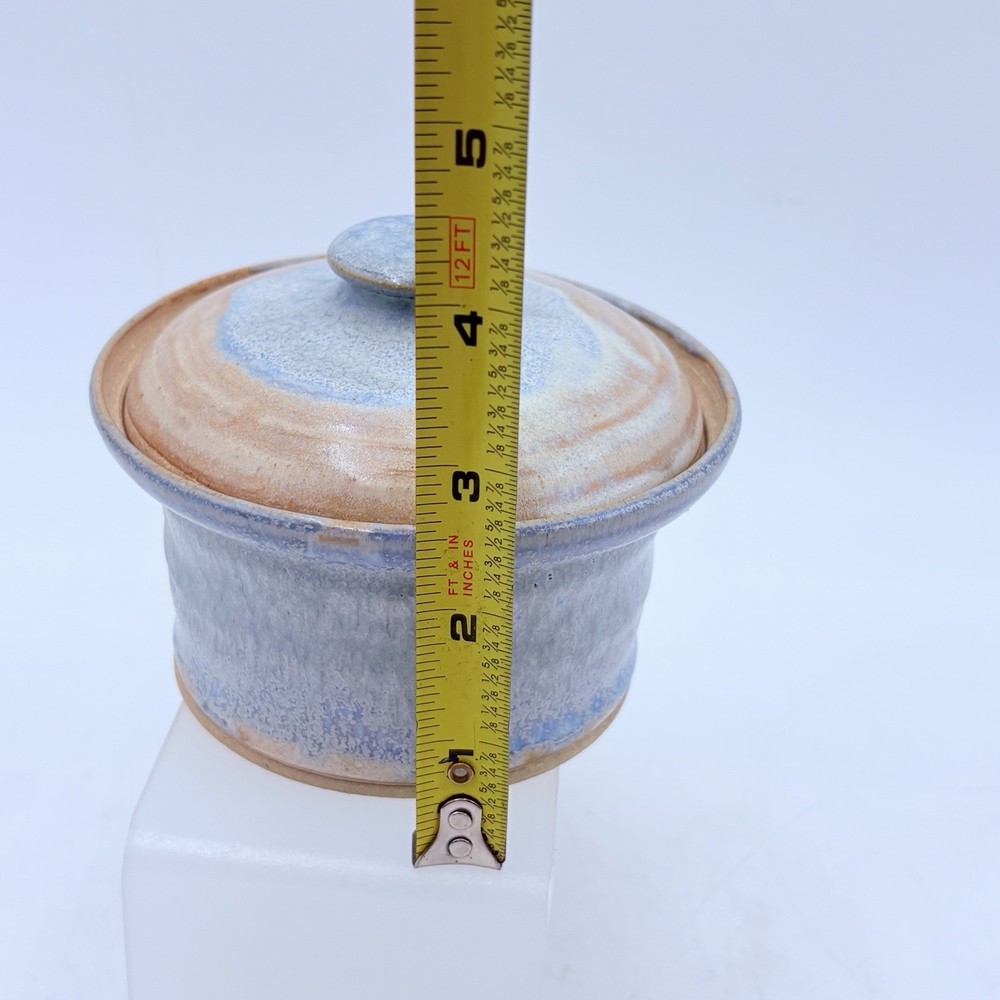 Black Mountain Pottery NC Lidded Jar Blue Gray Drip Glaze Signed Studio