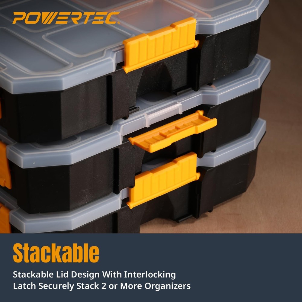 POWERTEC Stackable Tool Box Organizer with Removable Dividers - 17 Compartmen...