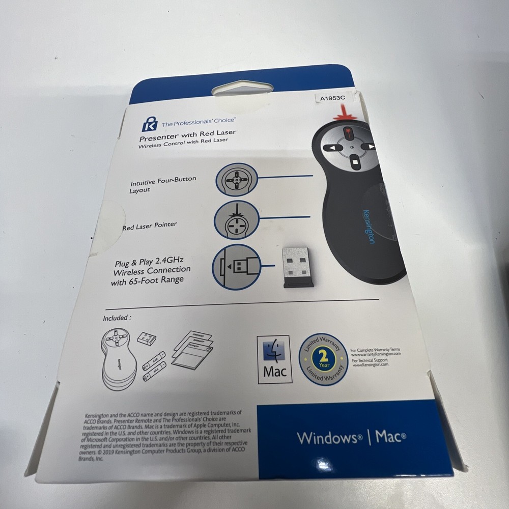 Kensington Wireless Presenter with Red Laser Pointer Windows/Mac Model: K33272WW