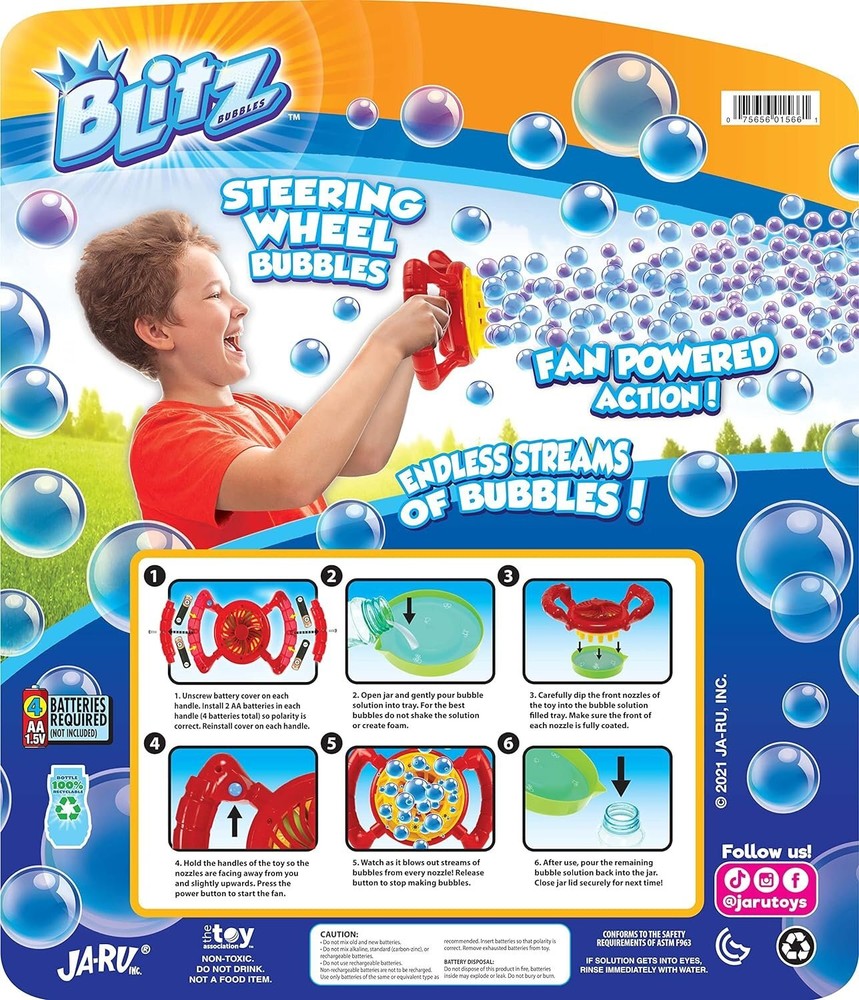 JA-RU Blitz Fan Bubble Wheel Blower w/ 2 Non Toxic Bubble Soap Solution (1...
