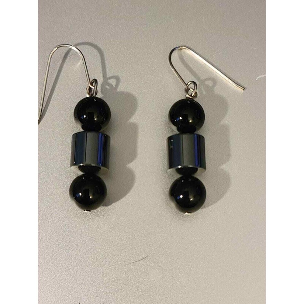 Sterling Silver Hermatite Bead Necklace & Dangle Earrings
