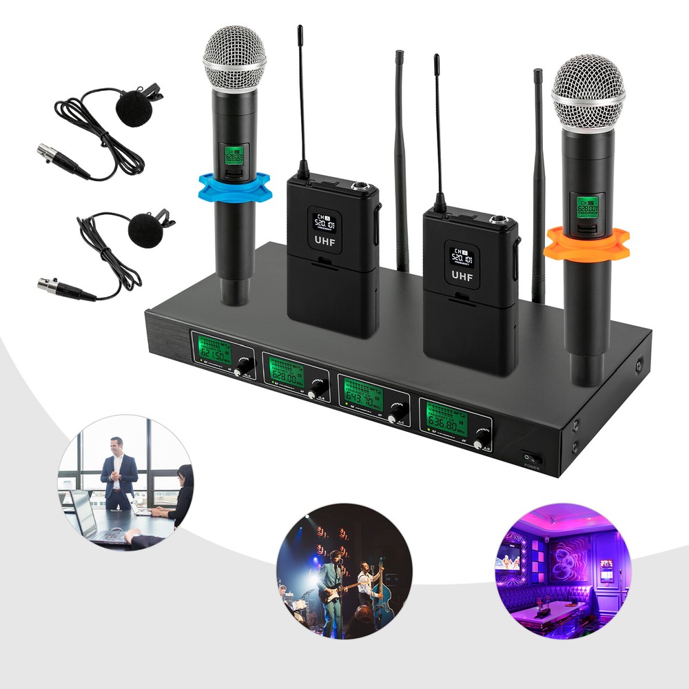 6-8 H Rectangular Cordless Wireless Microphone System 4 Channels for Conference