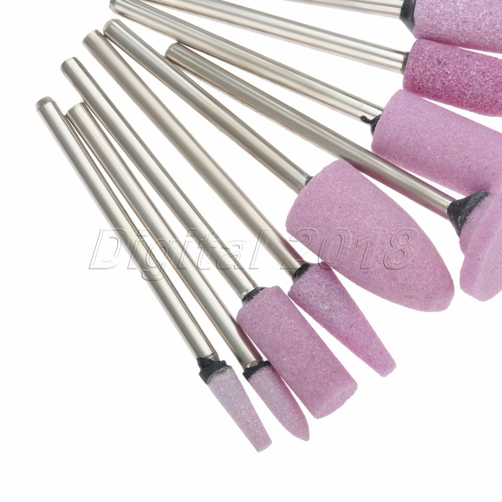 Red Corundum Mixed Shape Drill Bits Point Grinding Head Nail Tip Buffer Tool 10x