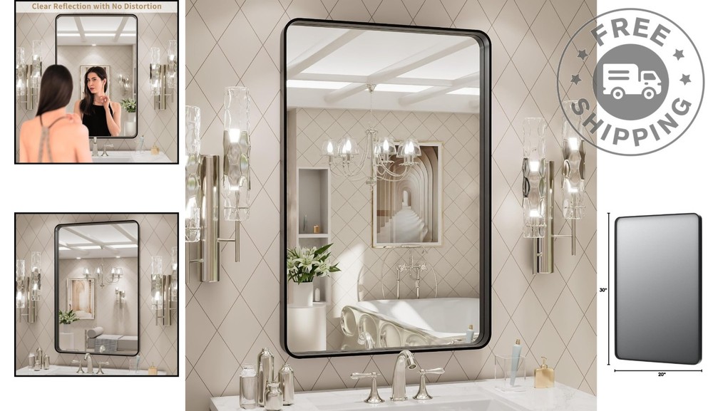 Stunning 20X30 Black Aluminum Framed Mirror - Rustproof & Stylish Design