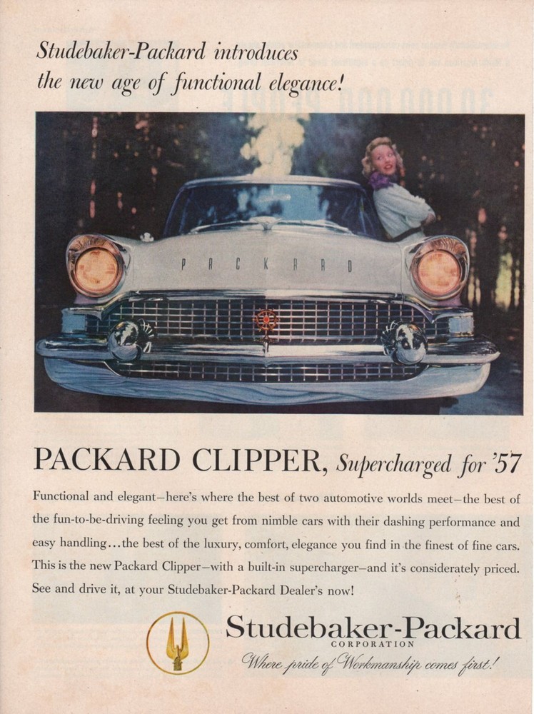 Vintage Print advertisement ad Car STUDEBAKER 1957 Packard CLIPPER Supercharged
