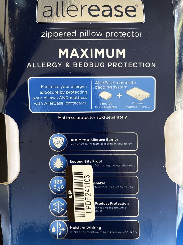 Allerease Zippered Pillow Protector King 20”x36” Max Allergy & Bedbug Protection