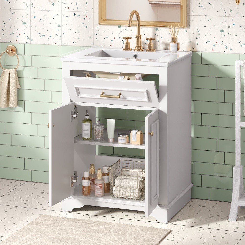 Bathroom Vanity with Ceramic Sink Double Doors Includes 1 Flip-Up Drawer