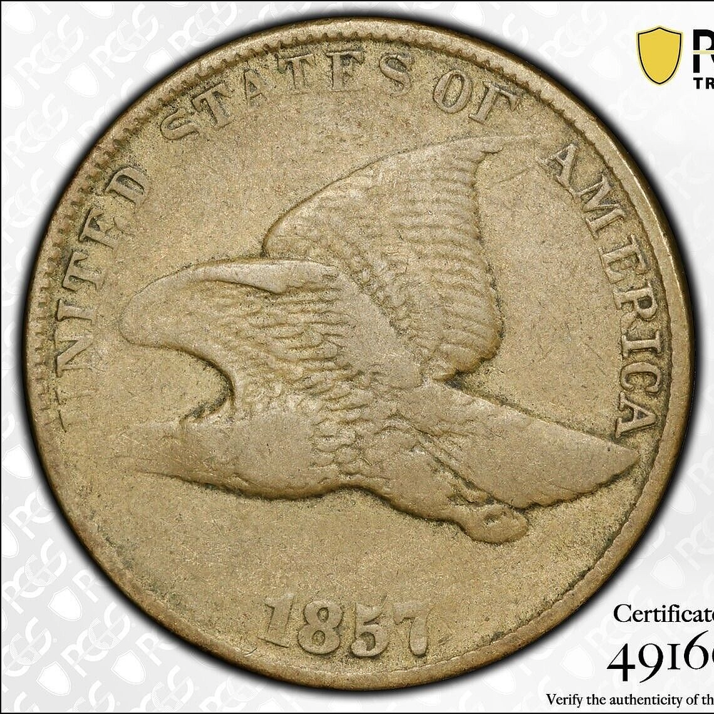 PCGS VF-20! 1857 STRUCK THROUGH GREASE HEADLESS EAGLE! ERROR FLYING EAGLE CENT
