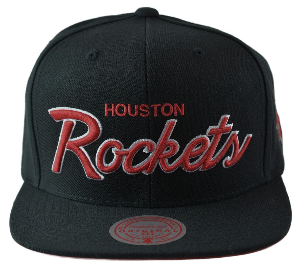 Houston Rockets NBA Foundation Script Mens Black Snapback Hat by Mitchell & Ness