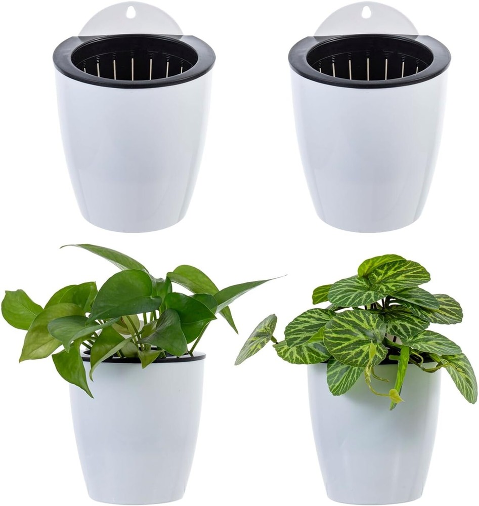 Wall Mounted Tabletop White Plastic Planter Pots, Mini Plant Container, Set of 4