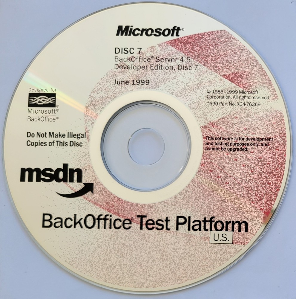 Vintage - Microsoft BackOffice Server 4.5 Developer Edition, 7 CDs, 1999