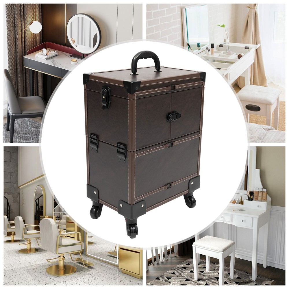 Rectangular Rolling Makeup Train Case Trolley Cosmetic Organizer Box with Mirror