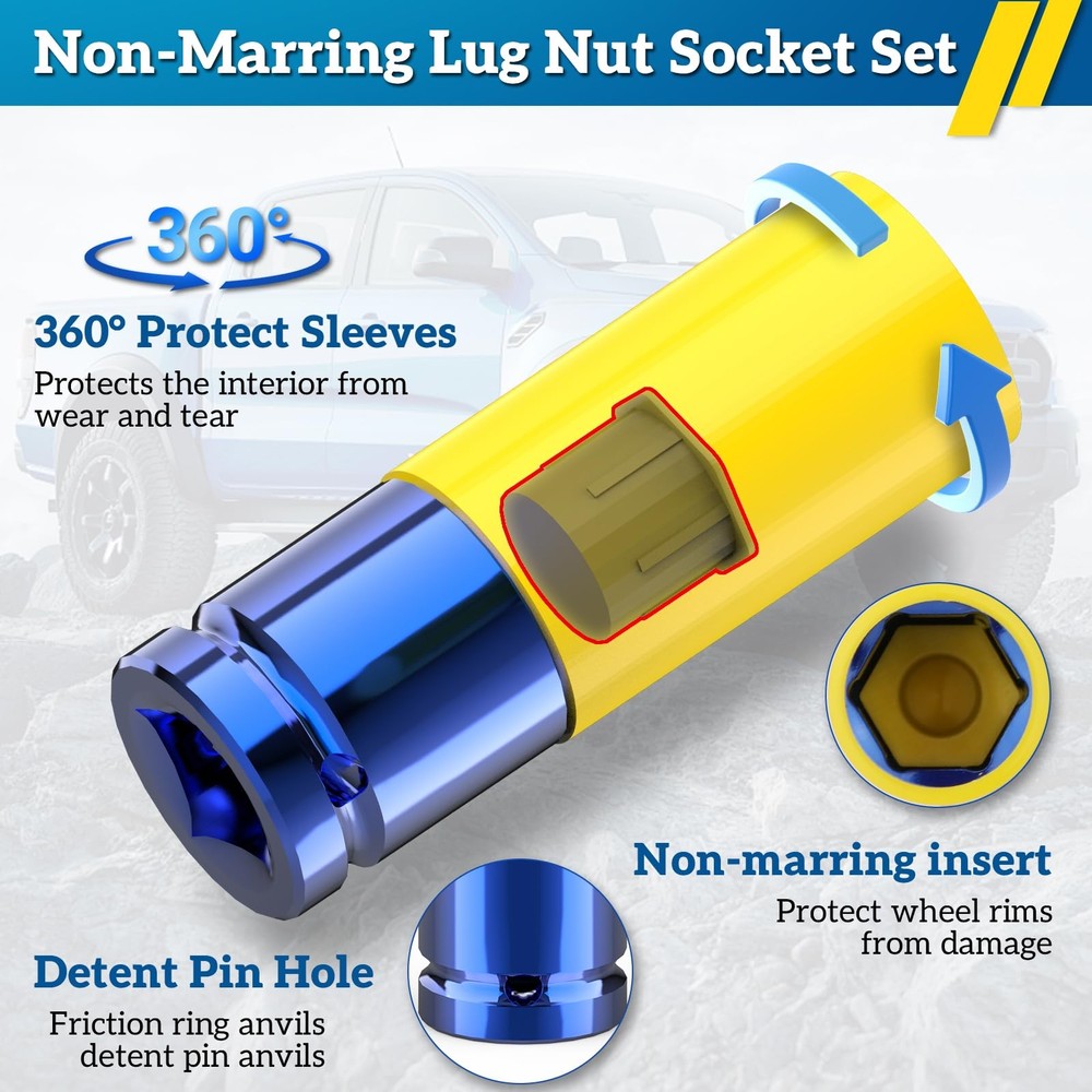 Thinkpro Impact Lug Nut Socket-8 Pieces Thin Wall Yellow