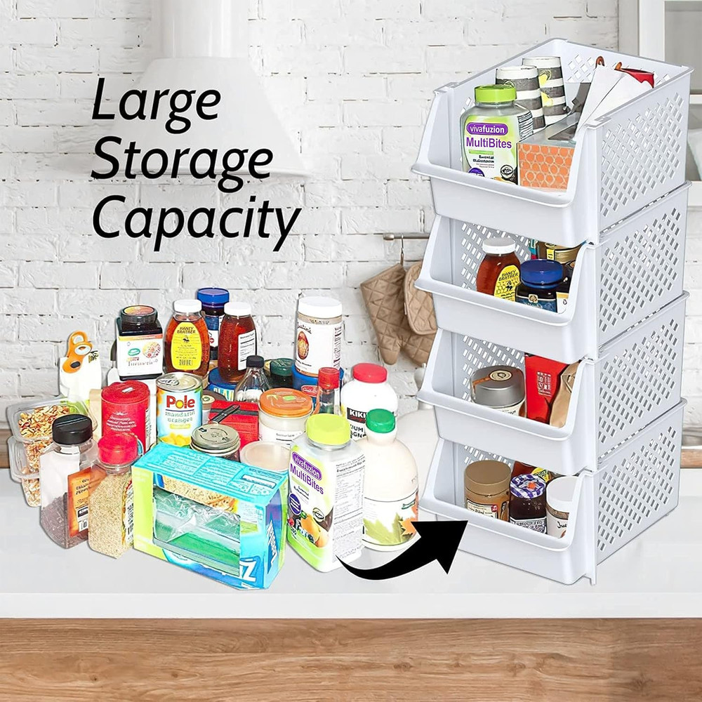 Tidyfriend Stackable Storage Bins for Pantry, 4 Pack Stackable Bins for Organizi