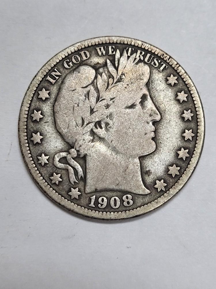 1908 D Barber Half Dollar Partial LIBERTY