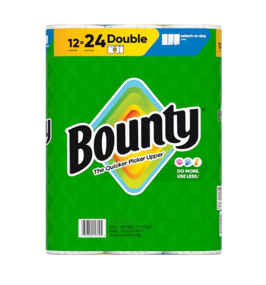 Bounty Select-A-Size Paper Towels 12 Double Rolls White 2X Absorbent