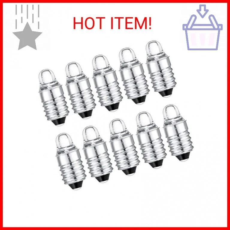 Honoson 10 Pieces E10 LED Bulbs 3 Volt Miniature Flashlight E10 Replacement Bulb