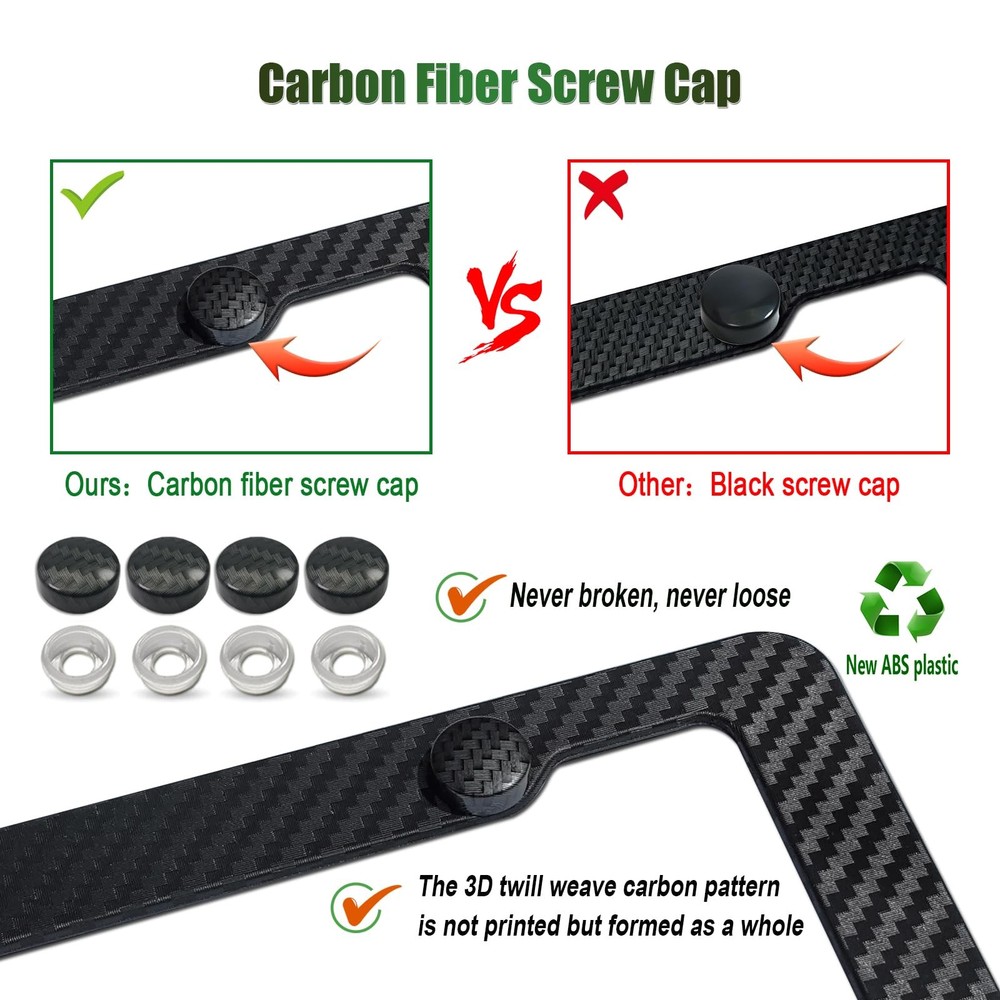 Carbon Fiber License Plate Frames- Black Carbon Pattern Plastic Front & Rear ...