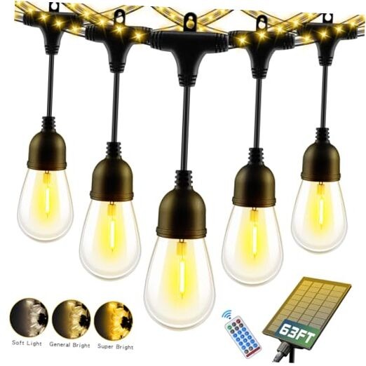 63FT Multi-Function Solar LED String Lights for Outdoor Use - 13 Lighting 63 BK