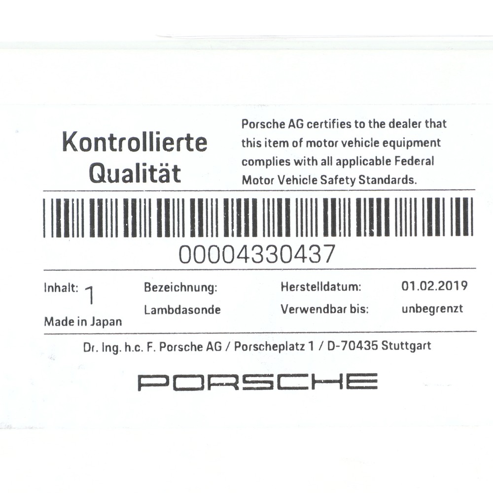 GENUINE PORSCHE Panamera 2017-21 Rear Lambda Probe Oxygen Sensor 000-043-304-37