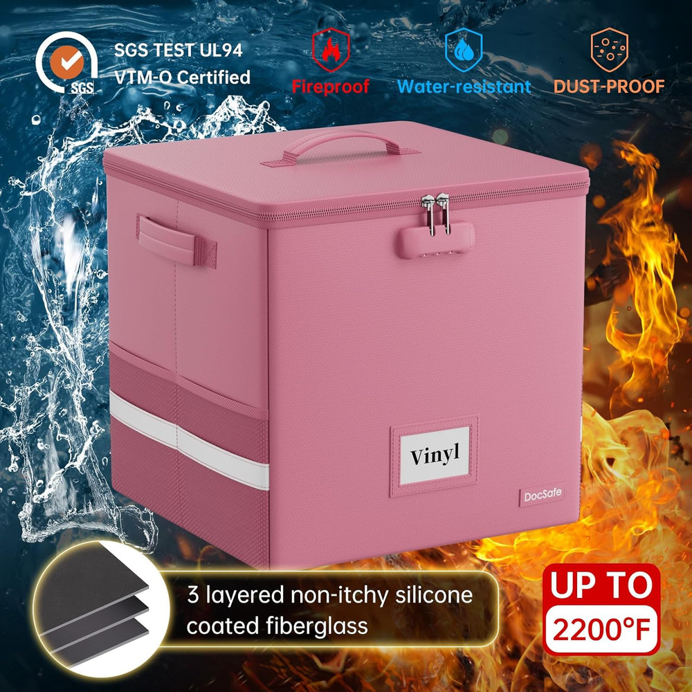Vinyl Record Storage Box - Fireproof Water Resistant Collapsible 100+ Records