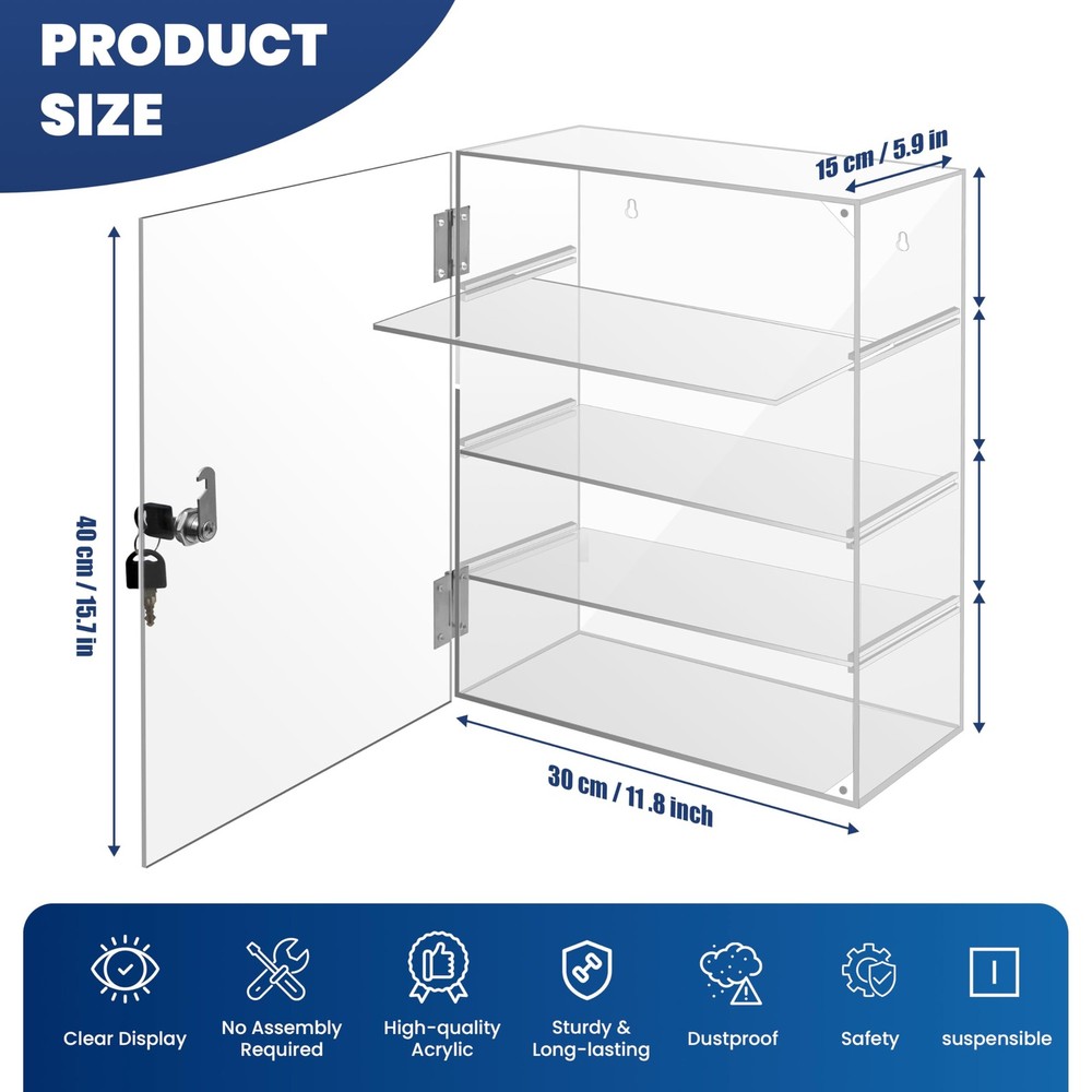 Acrylic Display Case with Lock Key, Removable 4-Tier Clear Acrylic Display Ca...