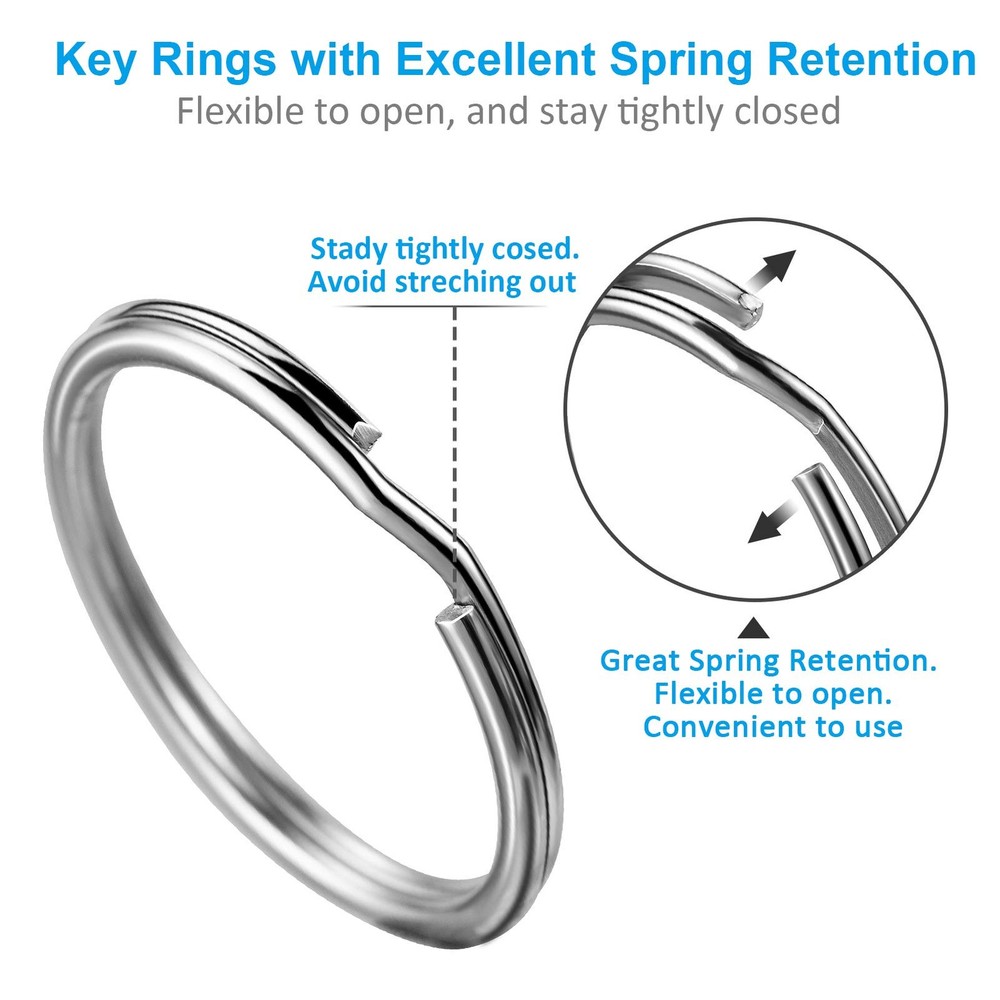 Split Key Ring Circle Assorted, Metal Keyring Durable in 5 Sizes