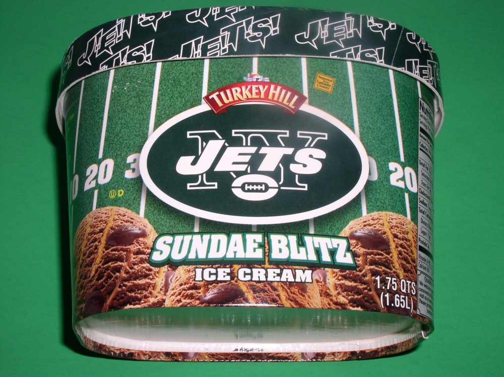 NY JETS Turkey Hill Sundae Blitz Ice Cream "EMPTY" Container Nice Display Piece!