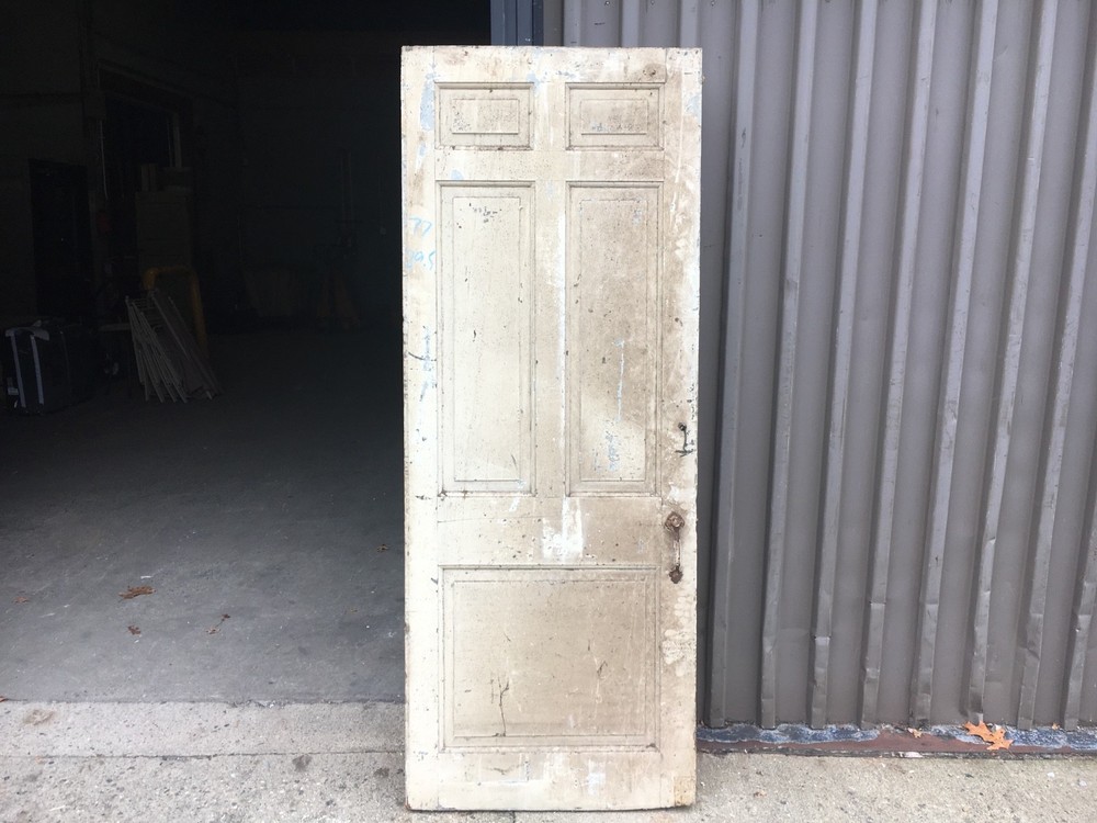 c1830 Raised panel door old crusty paint 77 x 29.5" - Five panel old hardware