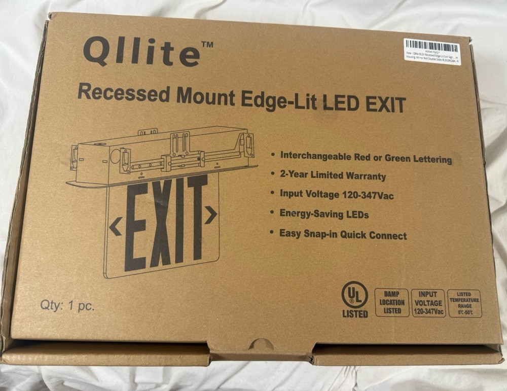 Qllite Recessed Mount Edge - Lit LED EXIT Sign Open Box, Red