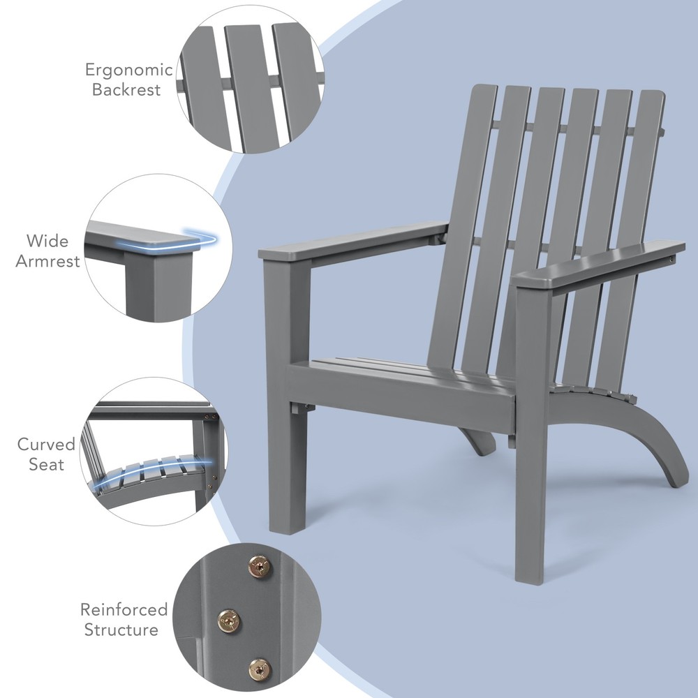 Patiojoy Patio 2PCS Adirondack Chair Side Table Set Solid Wood Garden Deck Grey