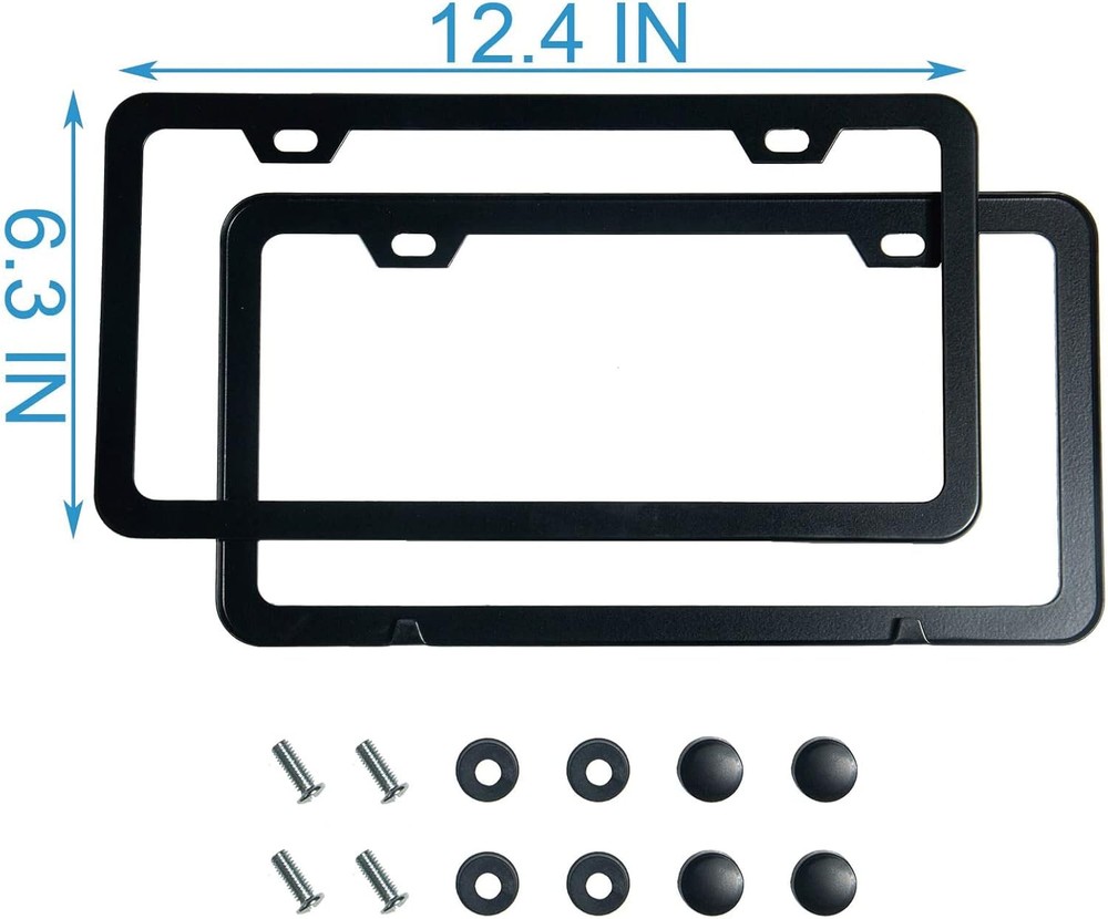 2PCS Premium Matte Black License Plate Frames, Solid Rust-Proof black