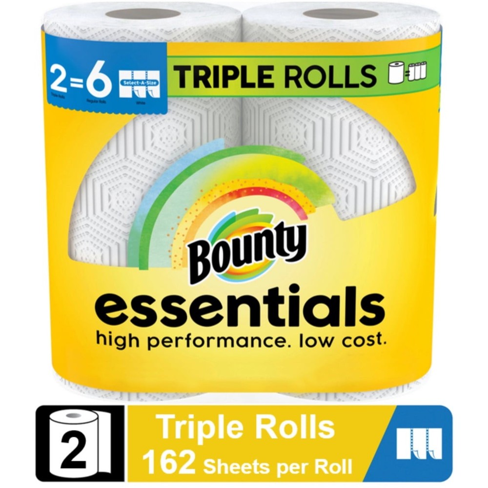 Essentials Select-A-Size Paper Towels, 2 Triple Rolls，White,162 Sheets Per Roll